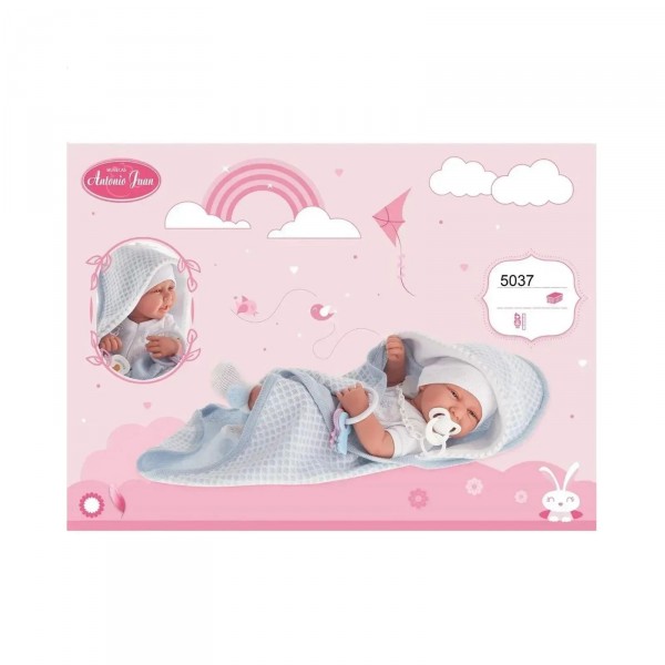 Пупс Карло в ковдрі з куточком з м'яким вініловим тілом 42 cm Antonio Jua 5037