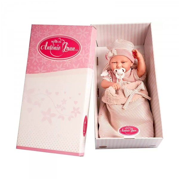 Пупс Карла в смугастому спальному мішку з м'яким вініловим тілом 42 cm Antonio Jua 5081