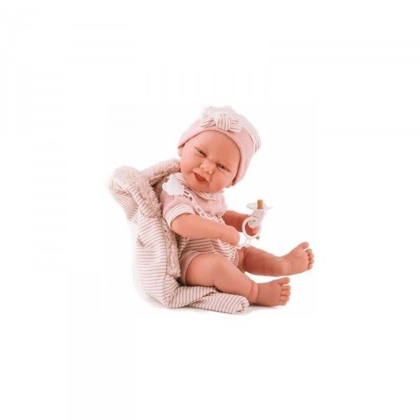 Пупс Карла в смугастому спальному мішку з м'яким вініловим тілом 42 cm Antonio Jua 5081