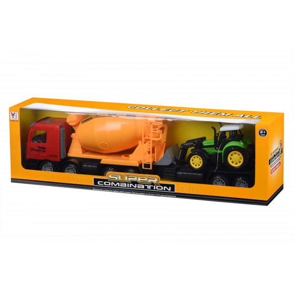 Машинка инерционная Same Toy Truck Бетономешалка Красная с бульдозером 98-88Ut-1