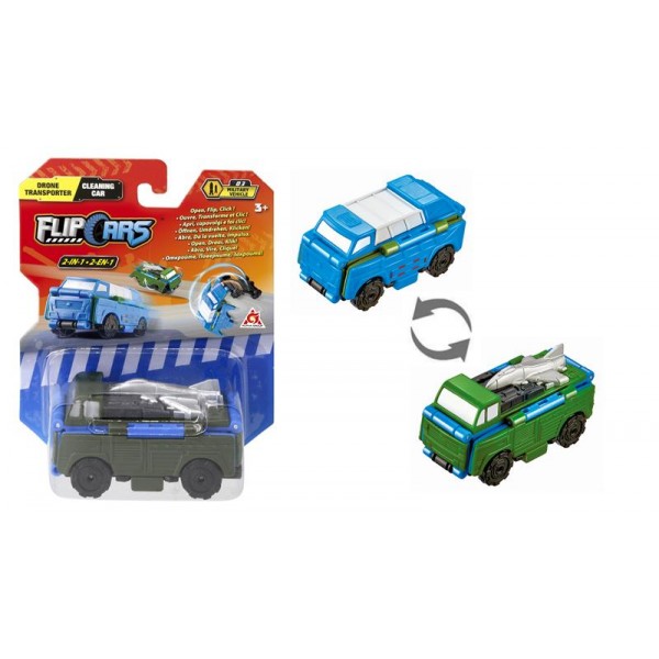 Машинка-трансформер Flip Cars 2 в 1 Дрон-транспортер и Уборочный автомобиль