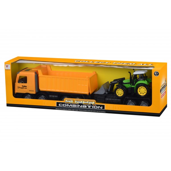 Машинка инерционная Same Toy Super Combination Самосвал желтый с бульдозером 98-89Ut-2