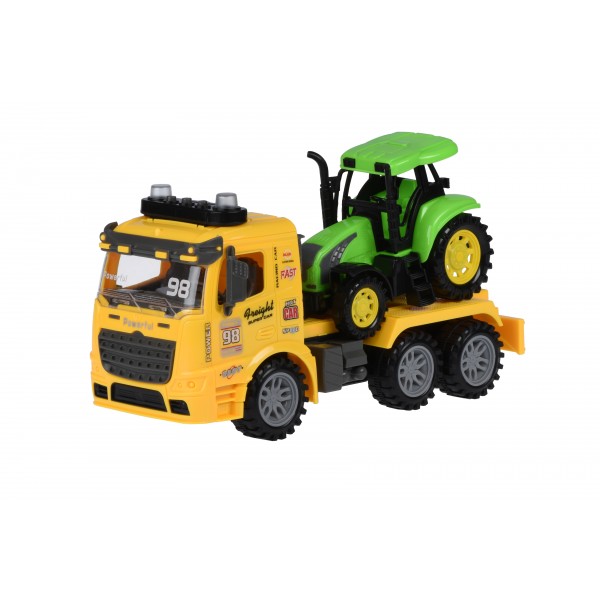 Машинка инерционная Same Toy Truck Тягач Желтый с трактором со светом и звуком 98-615AUt-1