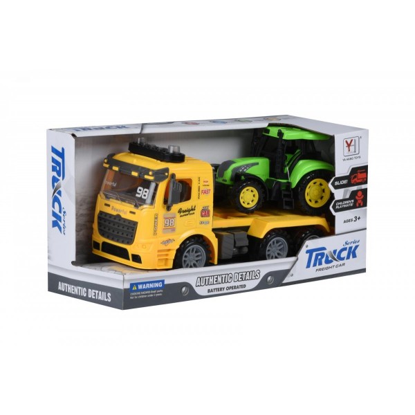 Машинка инерционная Same Toy Truck Тягач Желтый с трактором со светом и звуком 98-615AUt-1