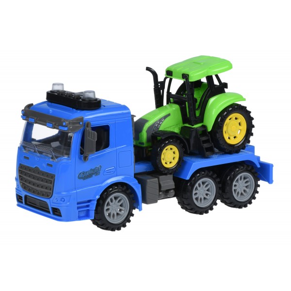 Машинка инерционная Same Toy Truck Тягач синий с трактором со светом и звуком 98-613AUt-2
