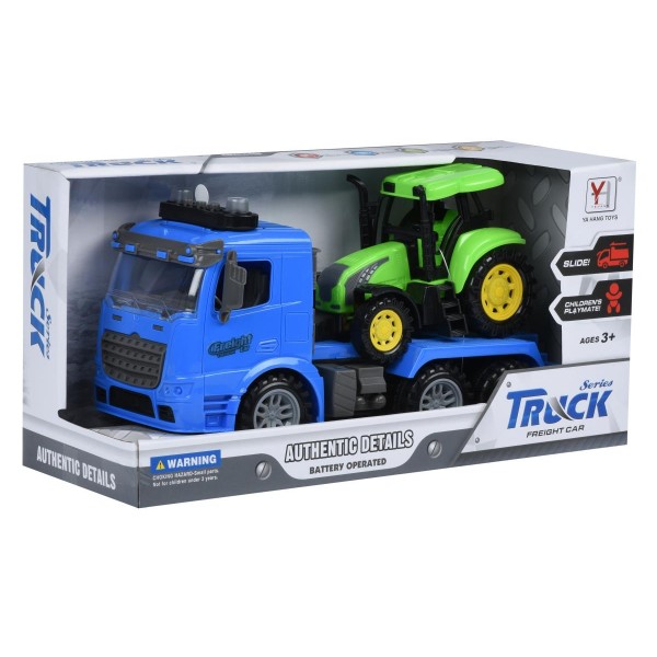 Машинка инерционная Same Toy Truck Тягач синий с трактором со светом и звуком 98-613AUt-2