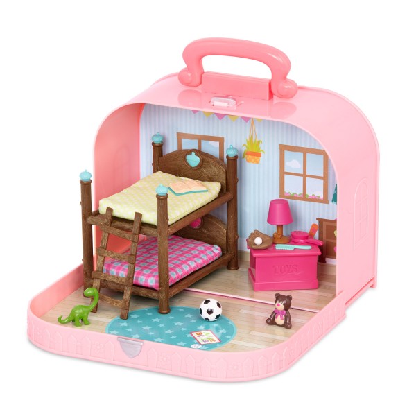 Игровой набор Lil Woodzeez Кейс розовый (Двухъярусная кровать) с аксессуарами WZ6597Z