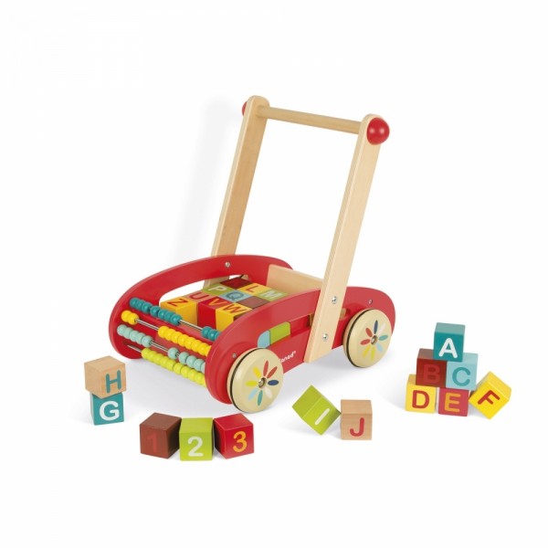 Игрушка-толкатель Janod Тележка с кубиками 30 эл. J05379