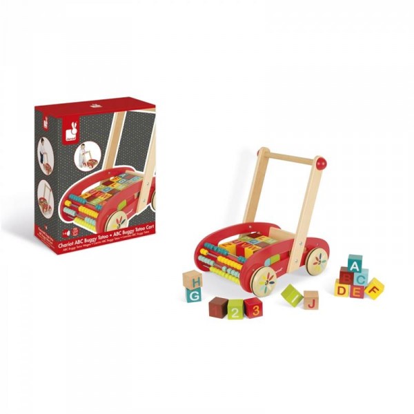 Игрушка-толкатель Janod Тележка с кубиками 30 эл. J05379