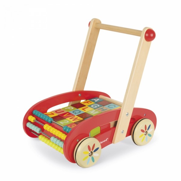 Игрушка-толкатель Janod Тележка с кубиками 30 эл. J05379