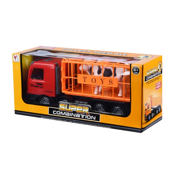 Машинка инерционная Same Toy Super Combination Грузовик красный для перевозки животных 98-82Ut