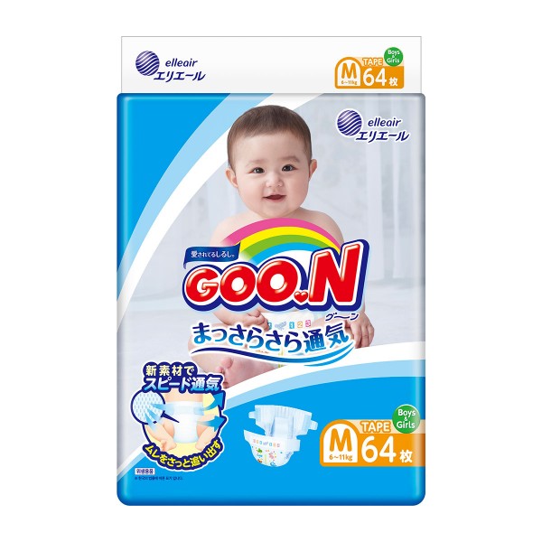 Подгузники GOO.N для детей 6-11 кг (размер M, на липучках, унисекс, 64 шт) 843154