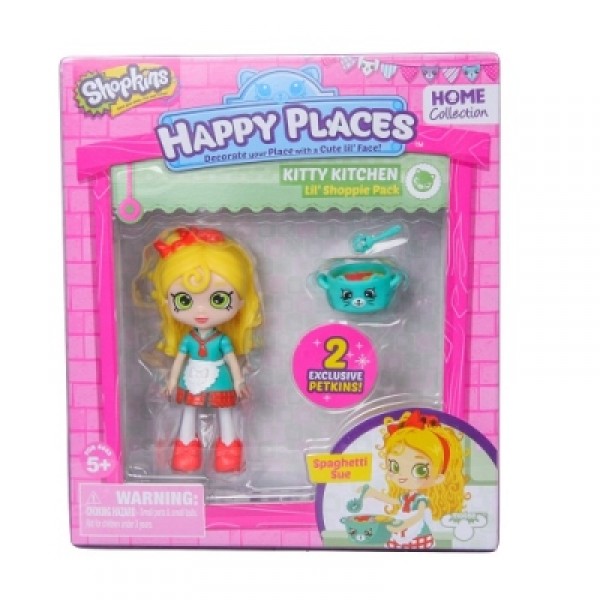 Кукла HAPPY PLACES S1 - СЬЮ СПАГЕТТИ (2 эксклюзивных петкинса, подставка) 56323