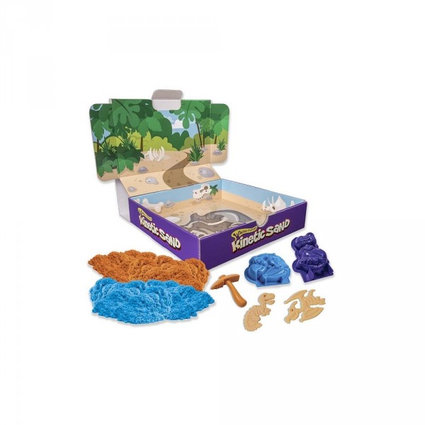 Песок для детского творчества - Kinetic Sand Dino (голубой, коричневый, формочки, окаменелости,340г) 71415Dn