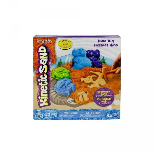 Песок для детского творчества - Kinetic Sand Dino (голубой, коричневый, формочки, окаменелости,340г) 71415Dn