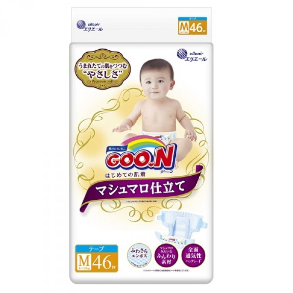 Подгузники Goo.N Super Premium Marshmallow для детей 6-11 кг (размер M, на липучках, унисекс, 46 шт) 853348