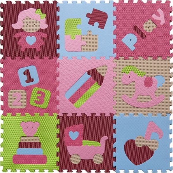 Детский игровой коврик - пазл «Интересные игрушки», 92х92 см, розово-зеленый Baby Great GB-M1707