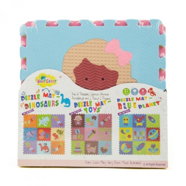 Детский игровой коврик - пазл «Интересные игрушки», 92х92 см, розово-зеленый Baby Great GB-M1707