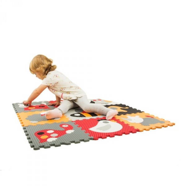 Детский игровой коврик - пазл «Веселый зоопарк», 92х92 см, оранжево-серый GB-M129A4 Baby Great
