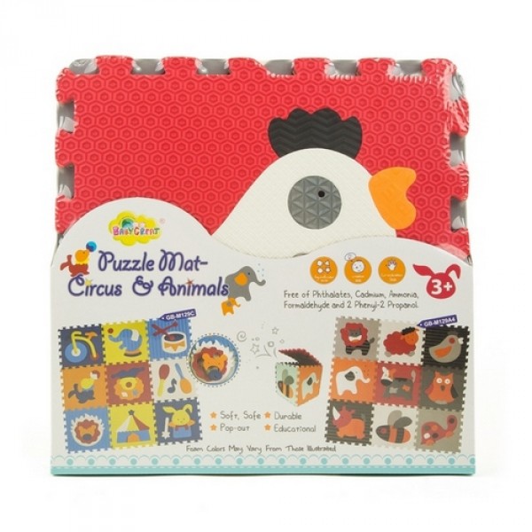 Детский игровой коврик - пазл «Веселый зоопарк», 92х92 см, оранжево-серый GB-M129A4 Baby Great