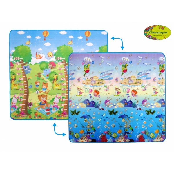 Детский двухсторонний коврик "Сафари-пикник и Подводный мир", 200х180 см LP010-200