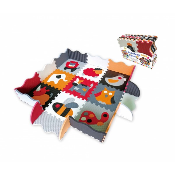 Детский игровой коврик - пазл «Веселый зоопарк» с бортиком, оранжево-серый 122х122 см GB-M129A4E Baby Great