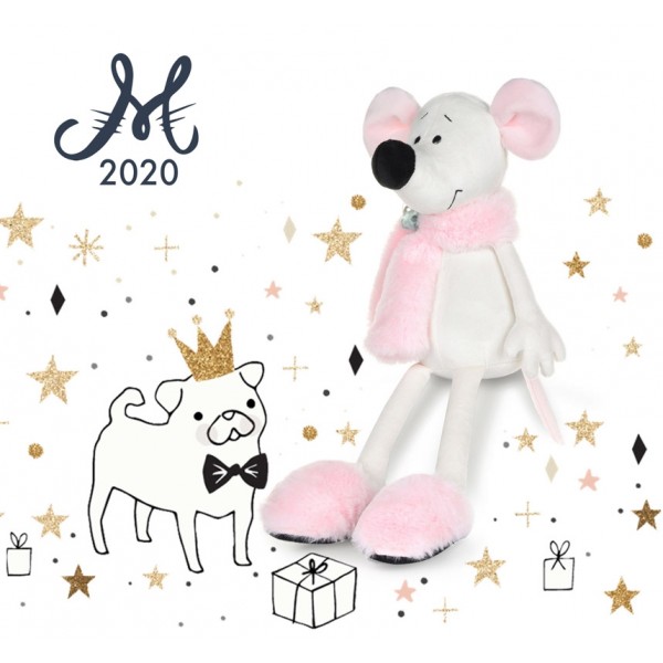 Мышка Носатик в меховом шарфике и тапочках, 23 см MT-MRT021926-23 Maxi Toys