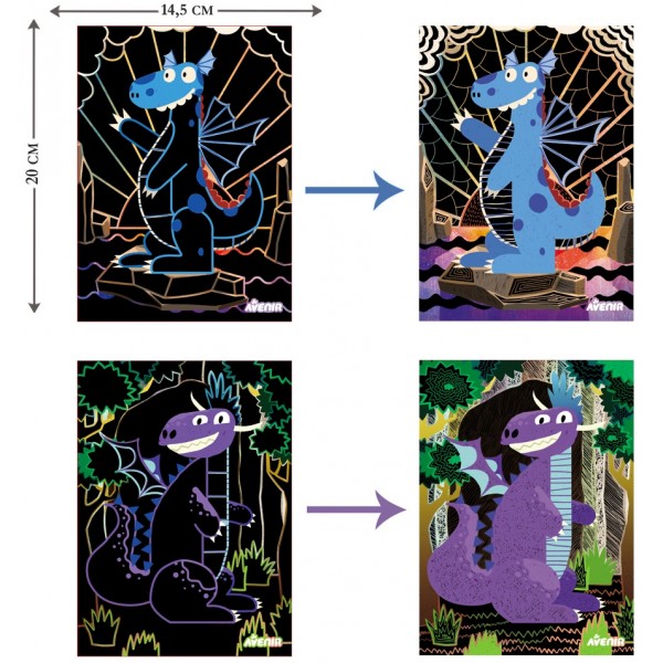Набор для творчества, скретч-арт Avenir "Волшебные драконы", 4 раскраски CH1544