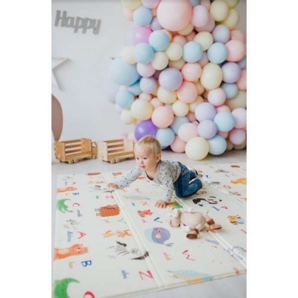Детский двусторонний складной коврик "Мир животных и Графический космос" Poppet PP004-150